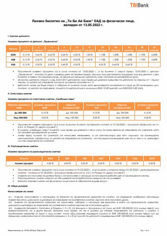 Каталог на TBI Bank в Сунгурларе | TBIbank Лихвени проценти за Депозит „Привилегия | 25.05.2022 г. - 8.06.2022 г.