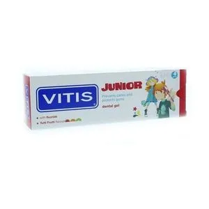 Оферта на Vitis Junior Детска паста за зъби с вкус на тути фрути x75 мл за 5,09 лв. за Ремедиум